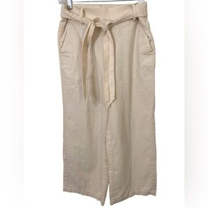 Cream linen belted wide leg pant